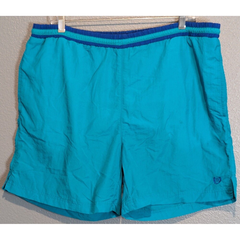 Vintage Givenchy Sport Swim Shorts Solid Turquoise Blue Trim - Men's Size Large